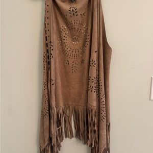 Fringed Suede-Look Sleeveless Vest - Brown